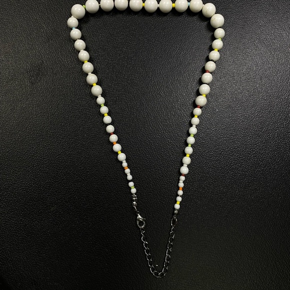 Vintage Inspired White Bead Necklace w/ Rainbow Micro Spacers - Picture 5 of 5
